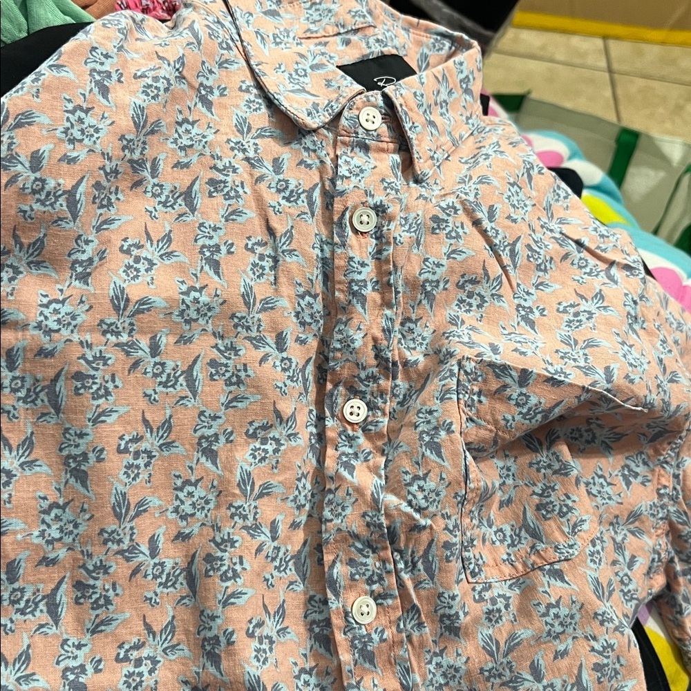 Rails Carson Button Down Linen Mix Shirt Scattered Posy Peach - Picture 6 of 8